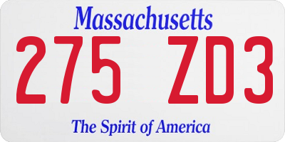 MA license plate 275ZD3