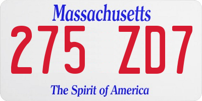 MA license plate 275ZD7