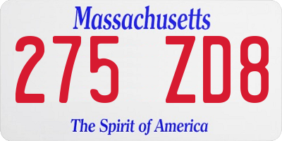 MA license plate 275ZD8