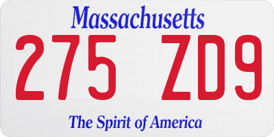 MA license plate 275ZD9