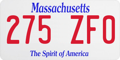 MA license plate 275ZF0