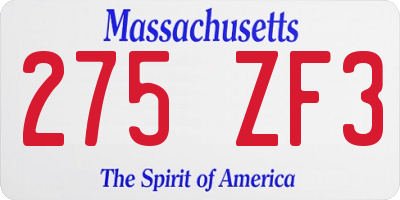MA license plate 275ZF3