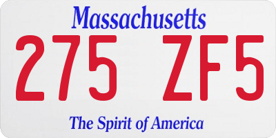 MA license plate 275ZF5