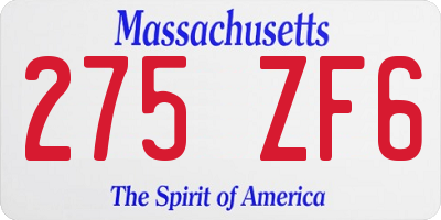 MA license plate 275ZF6