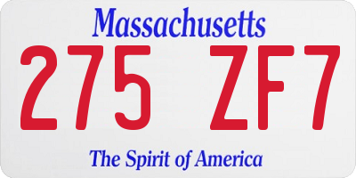 MA license plate 275ZF7