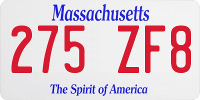 MA license plate 275ZF8