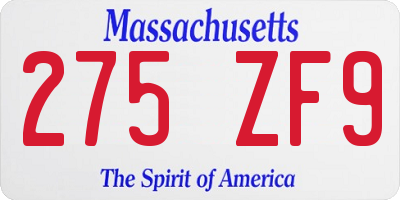 MA license plate 275ZF9