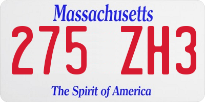 MA license plate 275ZH3