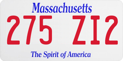 MA license plate 275ZI2