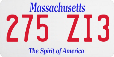 MA license plate 275ZI3