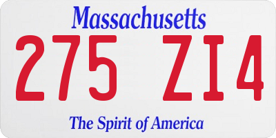 MA license plate 275ZI4