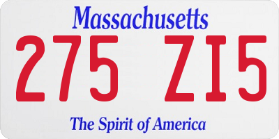 MA license plate 275ZI5