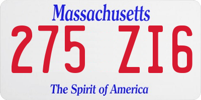 MA license plate 275ZI6