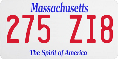 MA license plate 275ZI8