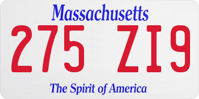 MA license plate 275ZI9