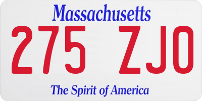 MA license plate 275ZJ0