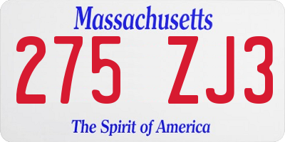 MA license plate 275ZJ3