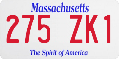 MA license plate 275ZK1