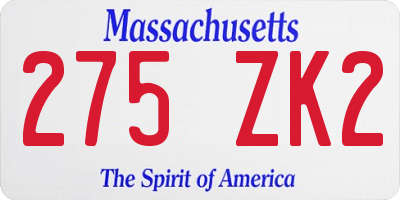 MA license plate 275ZK2