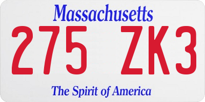 MA license plate 275ZK3
