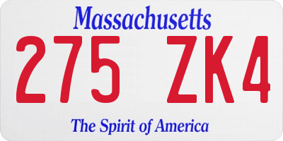 MA license plate 275ZK4