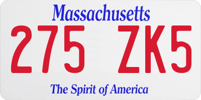 MA license plate 275ZK5