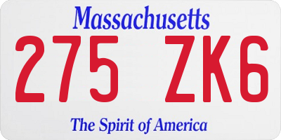 MA license plate 275ZK6