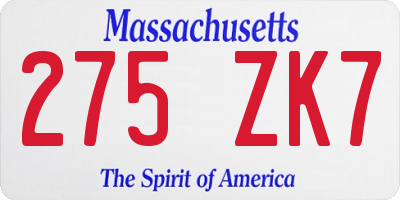 MA license plate 275ZK7