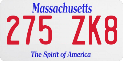 MA license plate 275ZK8