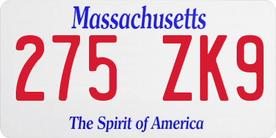MA license plate 275ZK9