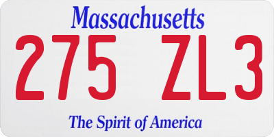 MA license plate 275ZL3