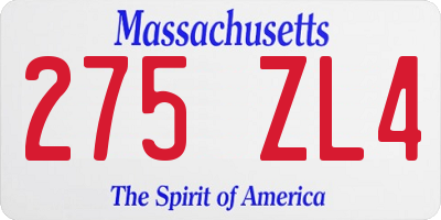 MA license plate 275ZL4