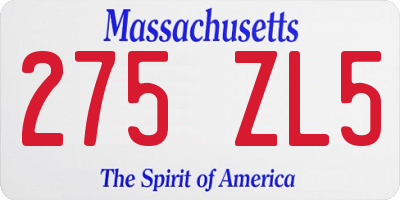 MA license plate 275ZL5