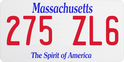 MA license plate 275ZL6