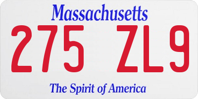 MA license plate 275ZL9