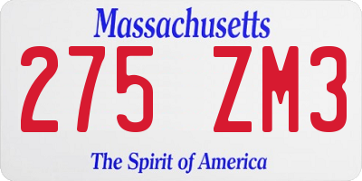 MA license plate 275ZM3