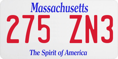 MA license plate 275ZN3