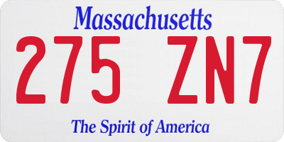 MA license plate 275ZN7