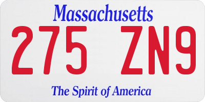 MA license plate 275ZN9