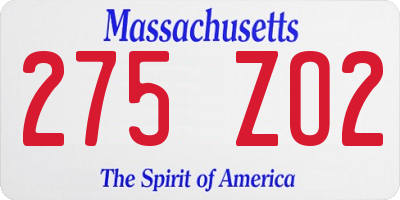 MA license plate 275ZO2