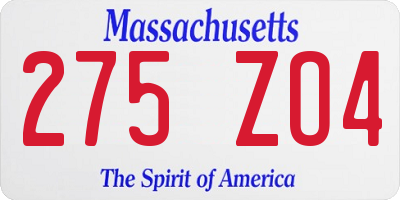 MA license plate 275ZO4