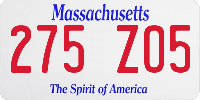 MA license plate 275ZO5