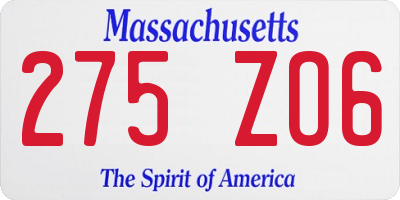 MA license plate 275ZO6