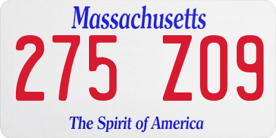 MA license plate 275ZO9
