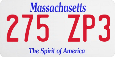 MA license plate 275ZP3