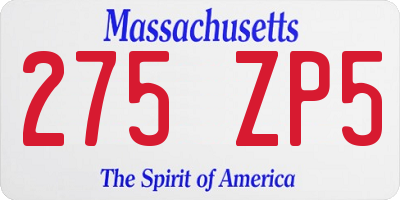 MA license plate 275ZP5