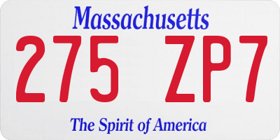 MA license plate 275ZP7