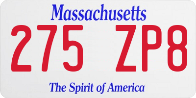 MA license plate 275ZP8