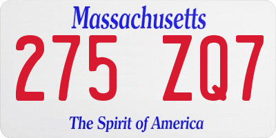 MA license plate 275ZQ7