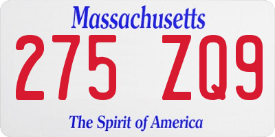MA license plate 275ZQ9
